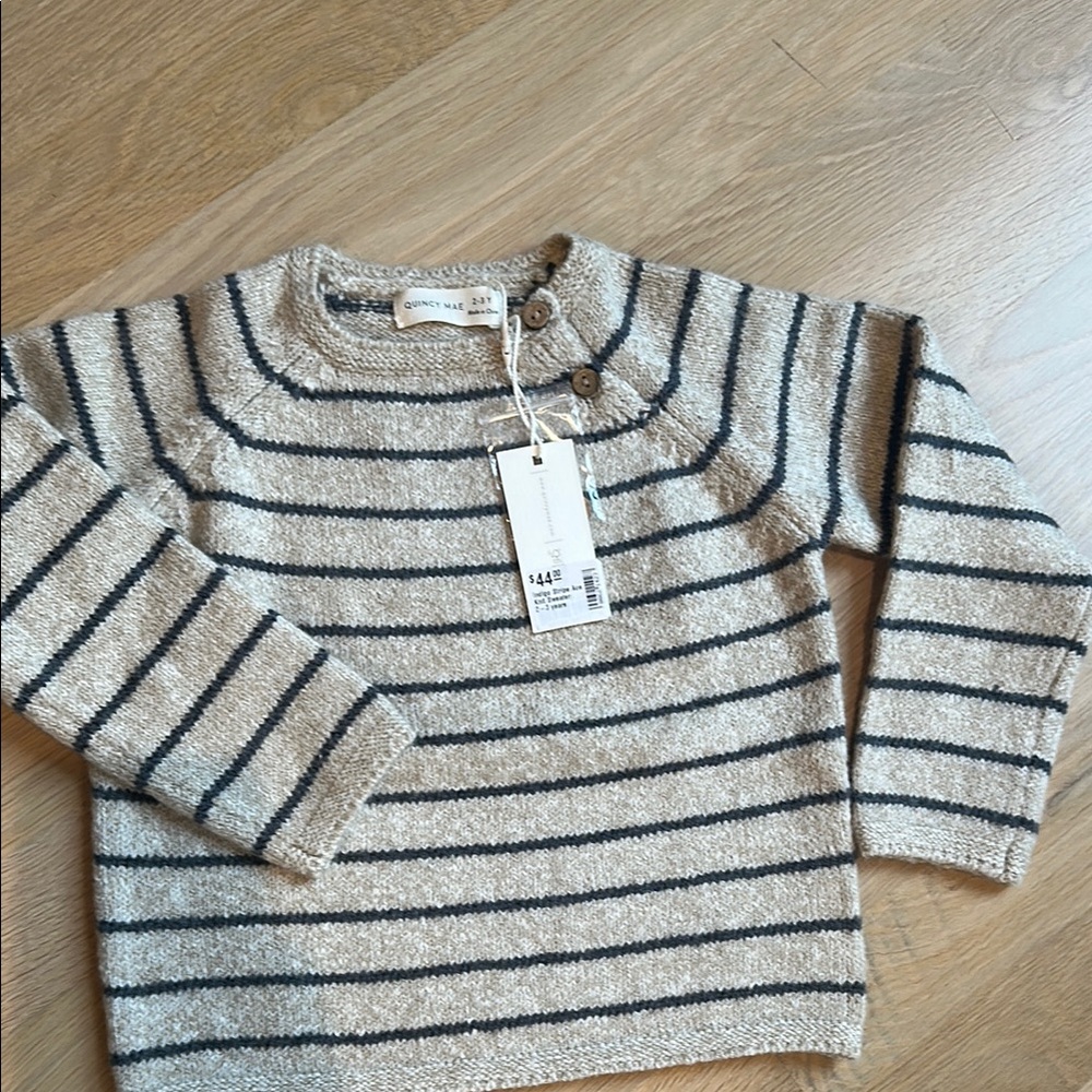Quincy Mae Cream and Gray Striped Sweater with Cozy Knit